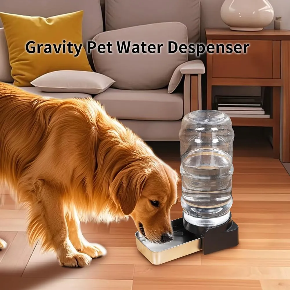 PAKEWAY Automatic Stainless Steel Pet Waterer, Gravity Water Bowl - 1.5 Gal/5.7L Large Capacity Dispenser for Cats & Small to Medium Dogs