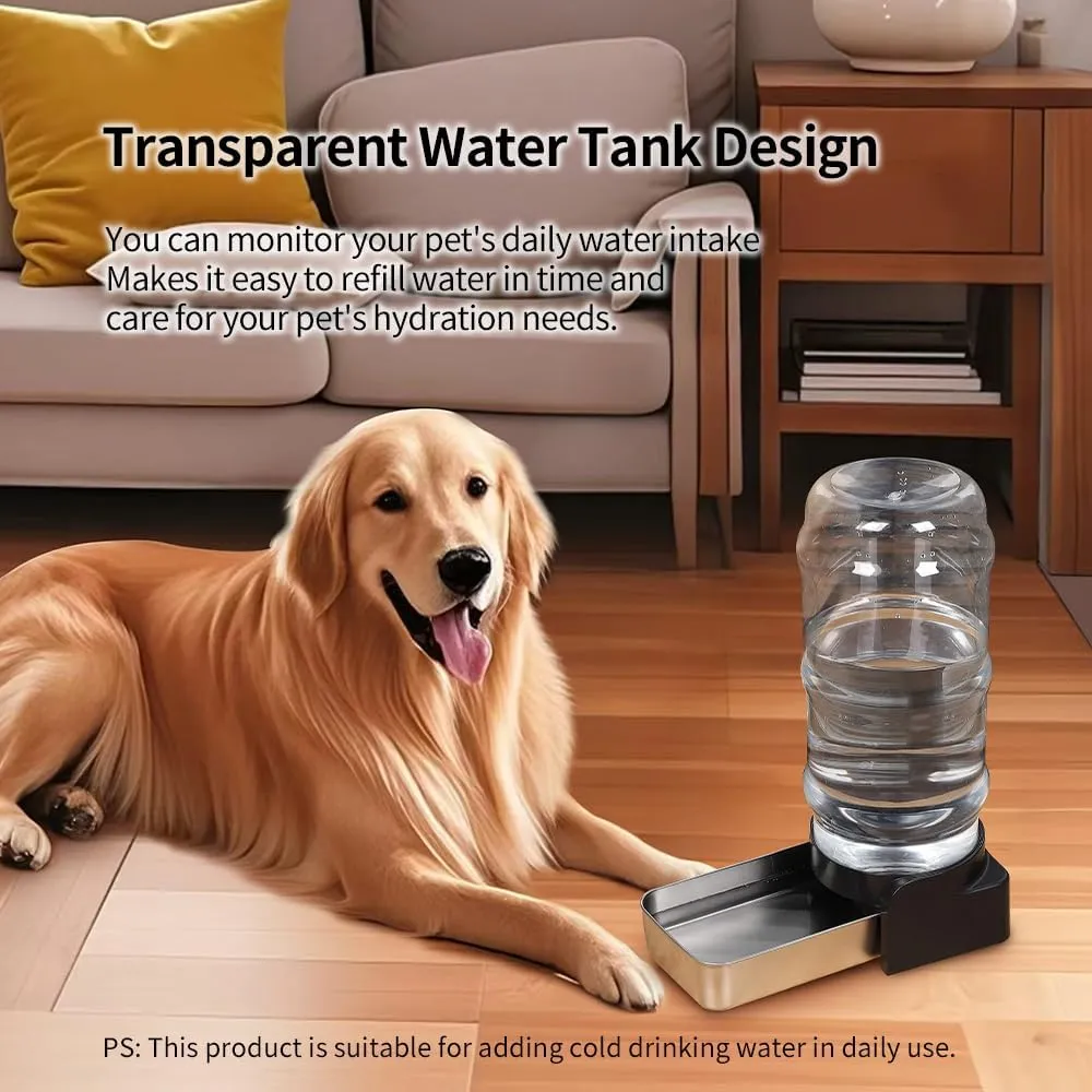 PAKEWAY Automatic Stainless Steel Pet Waterer, Gravity Water Bowl - 1.5 Gal/5.7L Large Capacity Dispenser for Cats & Small to Medium Dogs