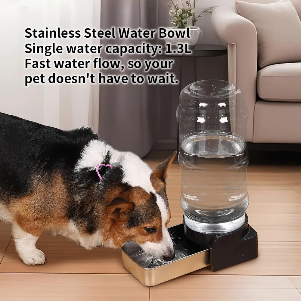 PAKEWAY Automatic Stainless Steel Pet Waterer, Gravity Water Bowl - 1.5 Gal/5.7L Large Capacity Dispenser for Cats & Small to Medium Dogs