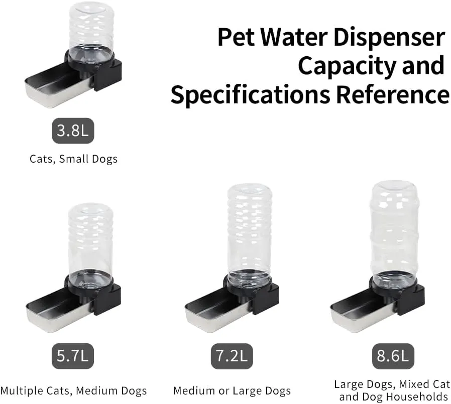 PAKEWAY Automatic Stainless Steel Pet Waterer, Gravity Water Bowl - 1.5 Gal/5.7L Large Capacity Dispenser for Cats & Small to Medium Dogs