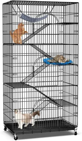 PawGiant 6-Tier Large Cat Cage Playpen, 72-inch Indoor/Outdoor Enclosure with 3 Doors, Hammock, Suitable for Cats, Kittens, and Small Animals