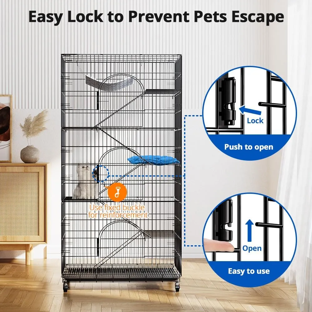 PawGiant 6-Tier Large Cat Cage Playpen, 72-inch Indoor/Outdoor Enclosure with 3 Doors, Hammock, Suitable for Cats, Kittens, and Small Animals
