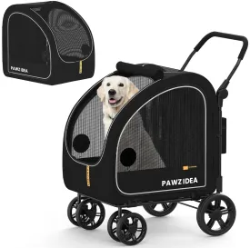 PAWZIDEA Dog Stroller for Large Dogs, Pet Stroller with Detachable Carrier for Portable Dog Crate for Car Seat, Foldable Dogs Jogger Strollers, All Terrain 9 Wheels, Adjustable Handle, Up to 110lb