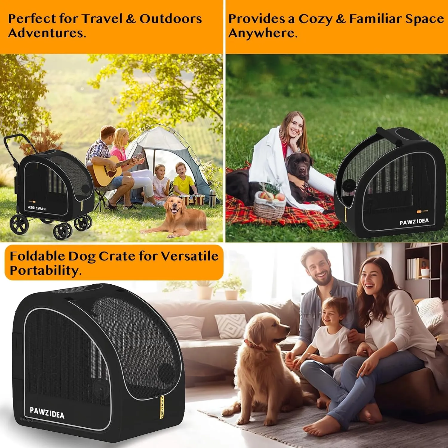 PAWZIDEA Dog Stroller for Large Dogs, Pet Stroller with Detachable Carrier for Portable Dog Crate for Car Seat, Foldable Dogs Jogger Strollers, All Terrain 9 Wheels, Adjustable Handle, Up to 110lb