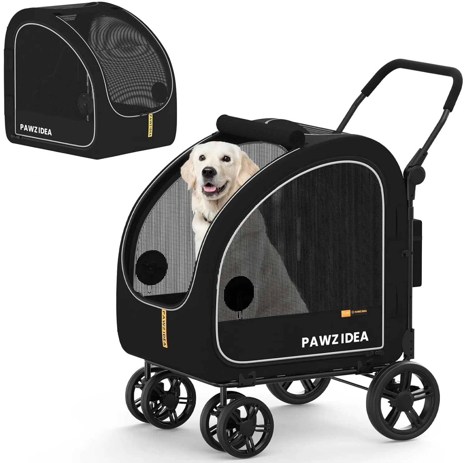 PAWZIDEA Dog Stroller for Large Dogs, Pet Stroller with Detachable Carrier for Portable Dog Crate for Car Seat, Foldable Dogs Jogger Strollers, All Terrain 9 Wheels, Adjustable Handle, Up to 110lb