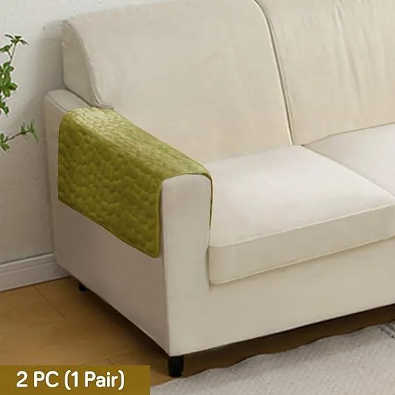 Pebble Milk Velvet Luxurious Set of 2 Sofa Armrest Covers, Pristine Green