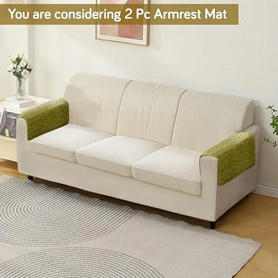 Pebble Milk Velvet Luxurious Set of 2 Sofa Armrest Covers, Pristine Green