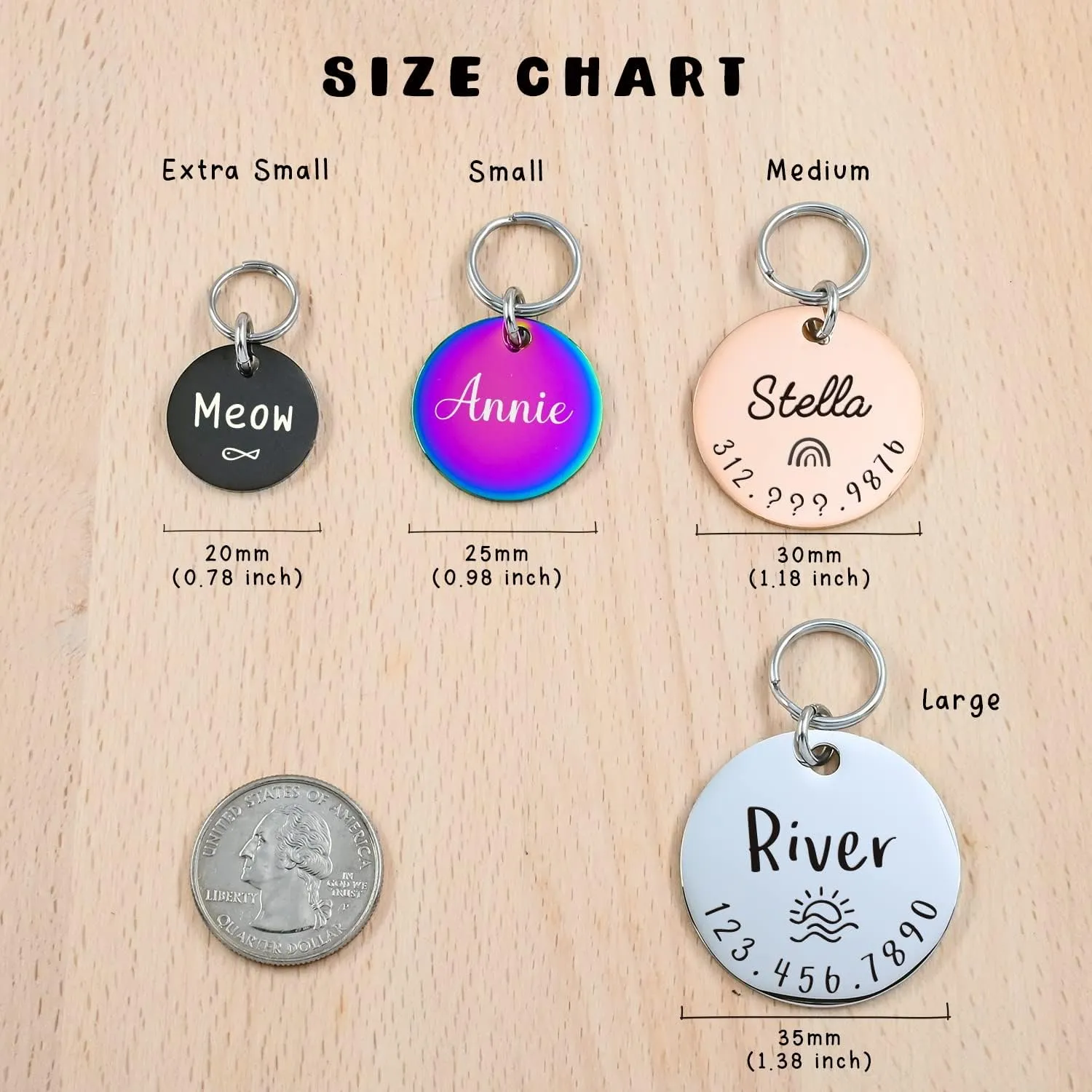 Personalized Lovely Symbols Dog Tags and Cat Tags Custom Engraved Stainless Steel Pet ID Tag (X-Small, Silver)