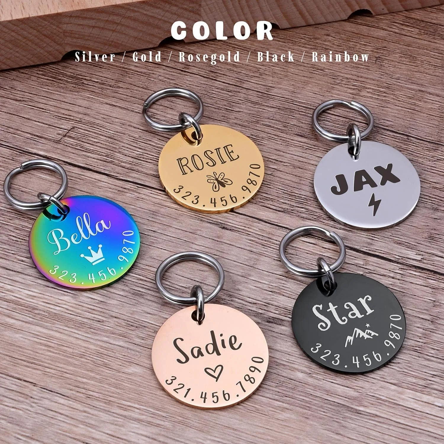 Personalized Lovely Symbols Dog Tags and Cat Tags Custom Engraved Stainless Steel Pet ID Tag (X-Small, Silver)