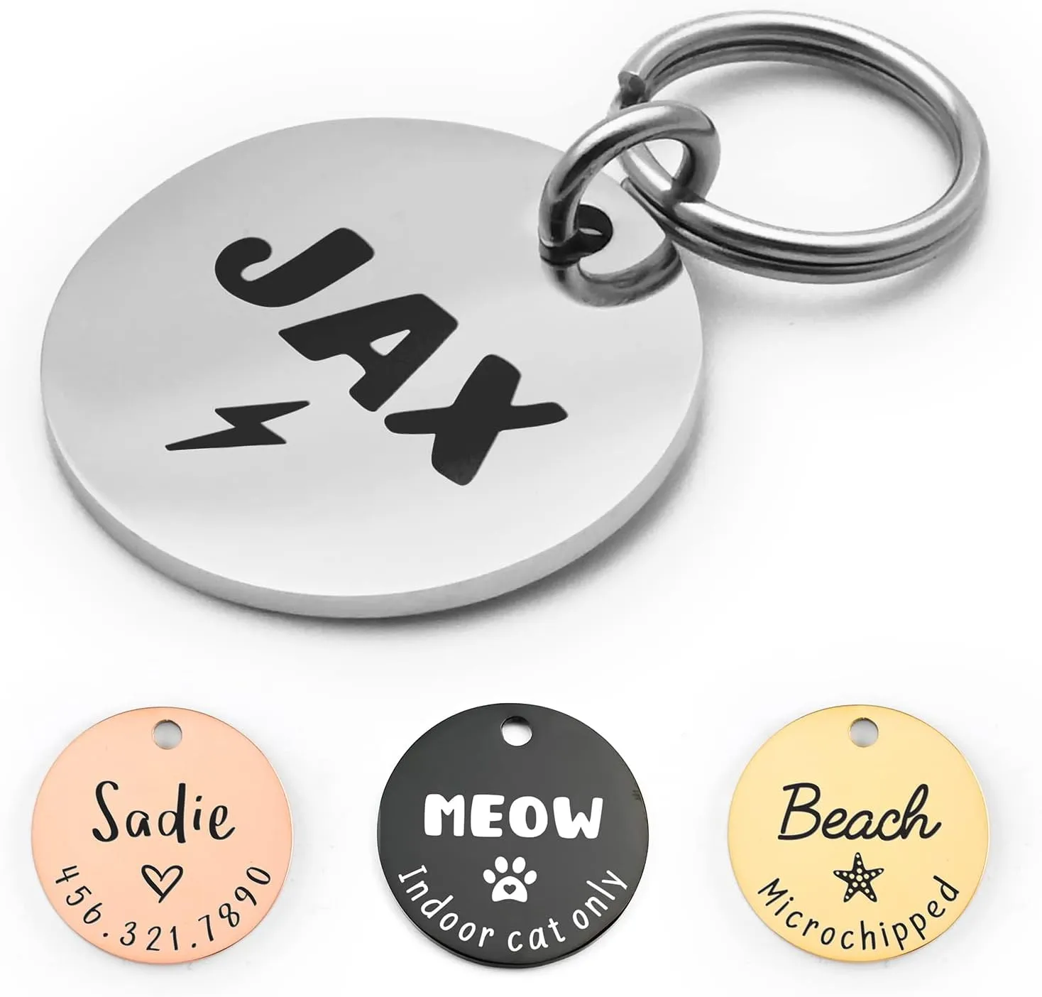 Personalized Lovely Symbols Dog Tags and Cat Tags Custom Engraved Stainless Steel Pet ID Tag (X-Small, Silver)