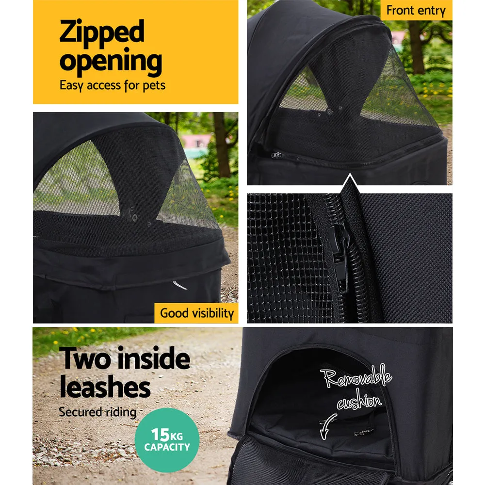 Pet Stroller Dog Carrier Foldable Pram 3-in-1 Middle Size - Black