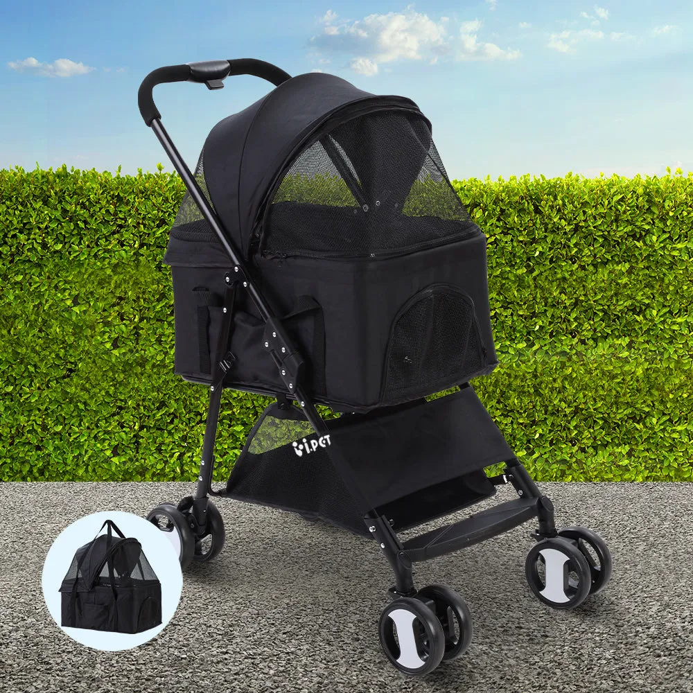 Pet Stroller Dog Carrier Foldable Pram 3-in-1 Middle Size - Black