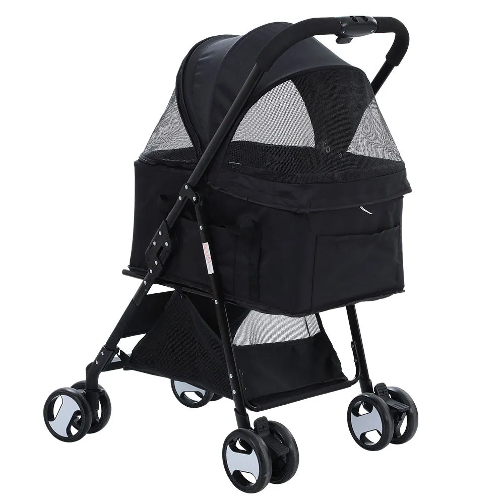 Pet Stroller Dog Carrier Foldable Pram 3-in-1 Middle Size - Black
