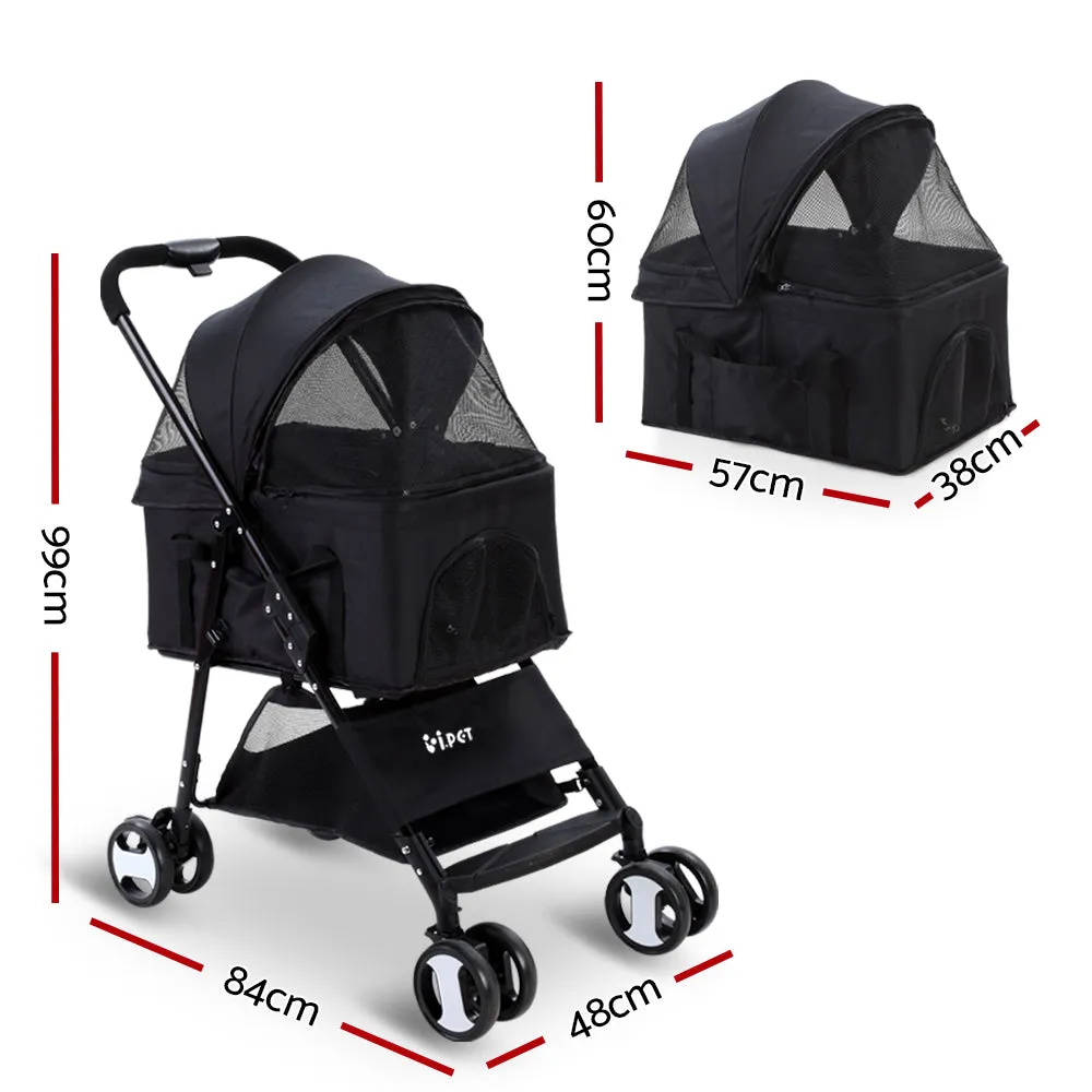 Pet Stroller Dog Carrier Foldable Pram 3-in-1 Middle Size - Black