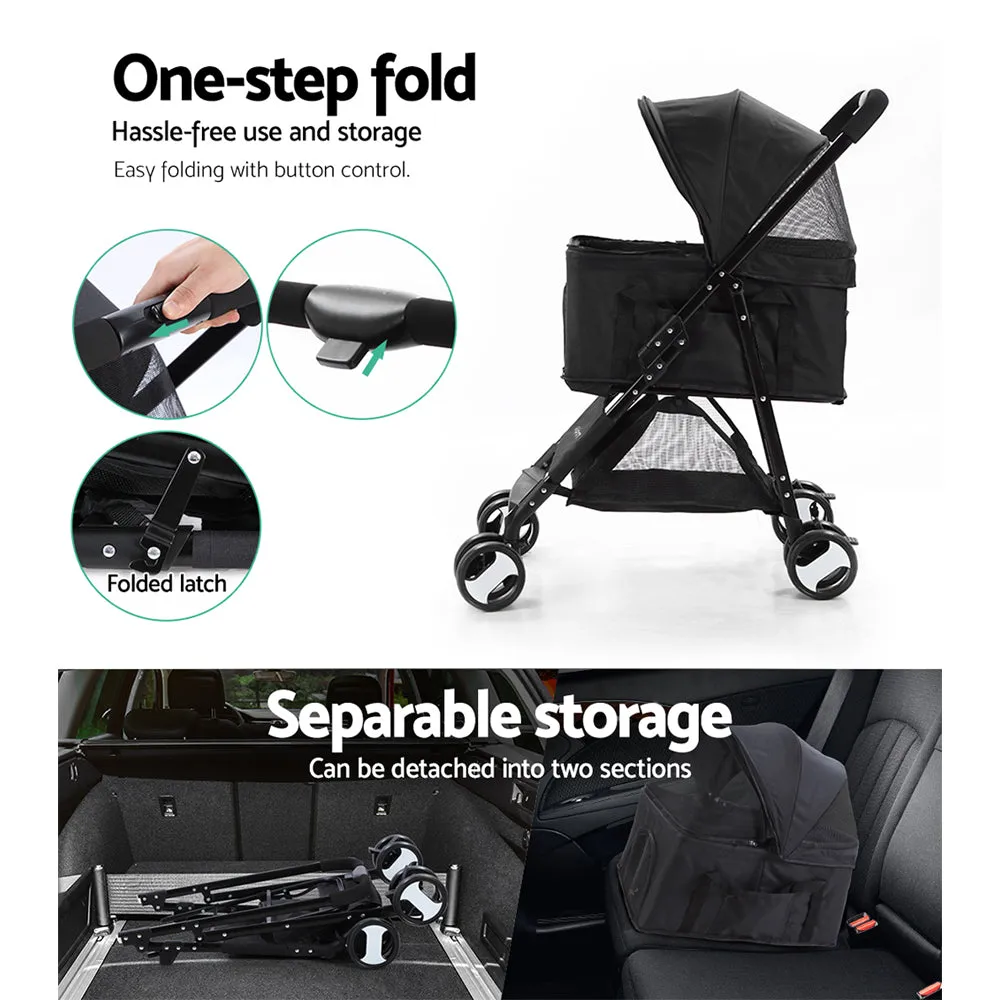 Pet Stroller Dog Carrier Foldable Pram 3-in-1 Middle Size - Black