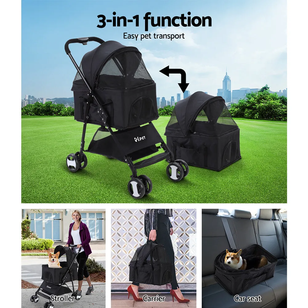 Pet Stroller Dog Carrier Foldable Pram 3-in-1 Middle Size - Black