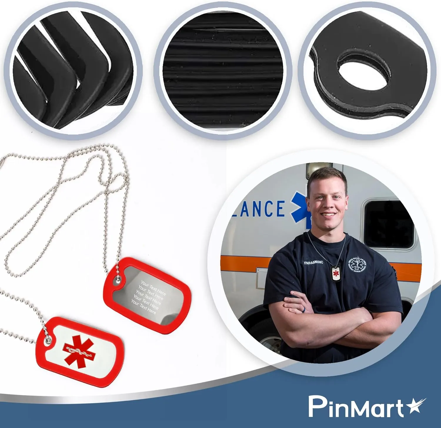 PinMart Military Dog Tag Silencer  Silicone Rubber ID Tag Protector  Edge Bumper Prevents Noise & Scratching, Black