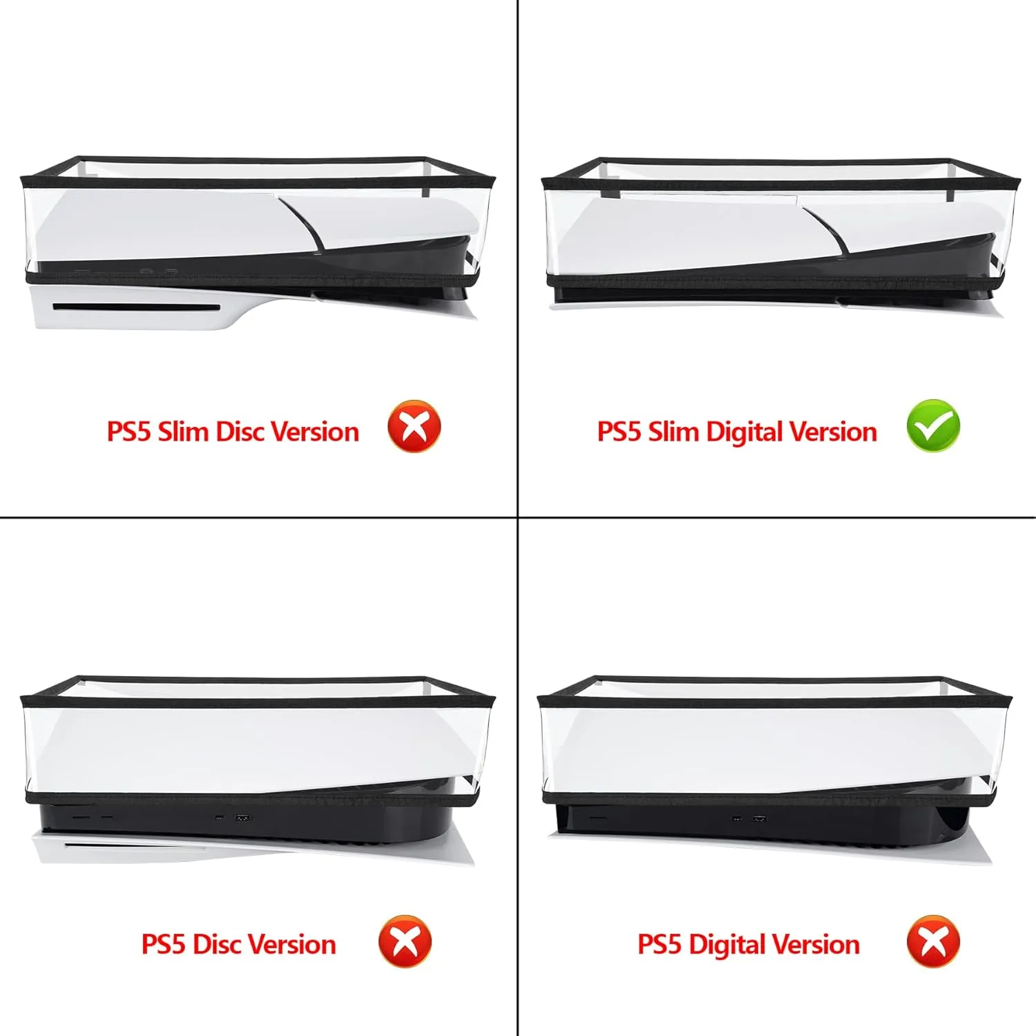 PlayVital Horizontal Dust Cover for ps5 Slim Digital Edition(The New Smaller Design), Transparent Dust Proof Protector Waterproof Cover Sleeve for ps5 Slim Console