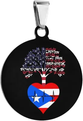 Puerto Rico US Root Heartbeat Funny Pet ID Tag Personalized Dog Round Tag Stainless Steel Cat Collar Tags Accessories