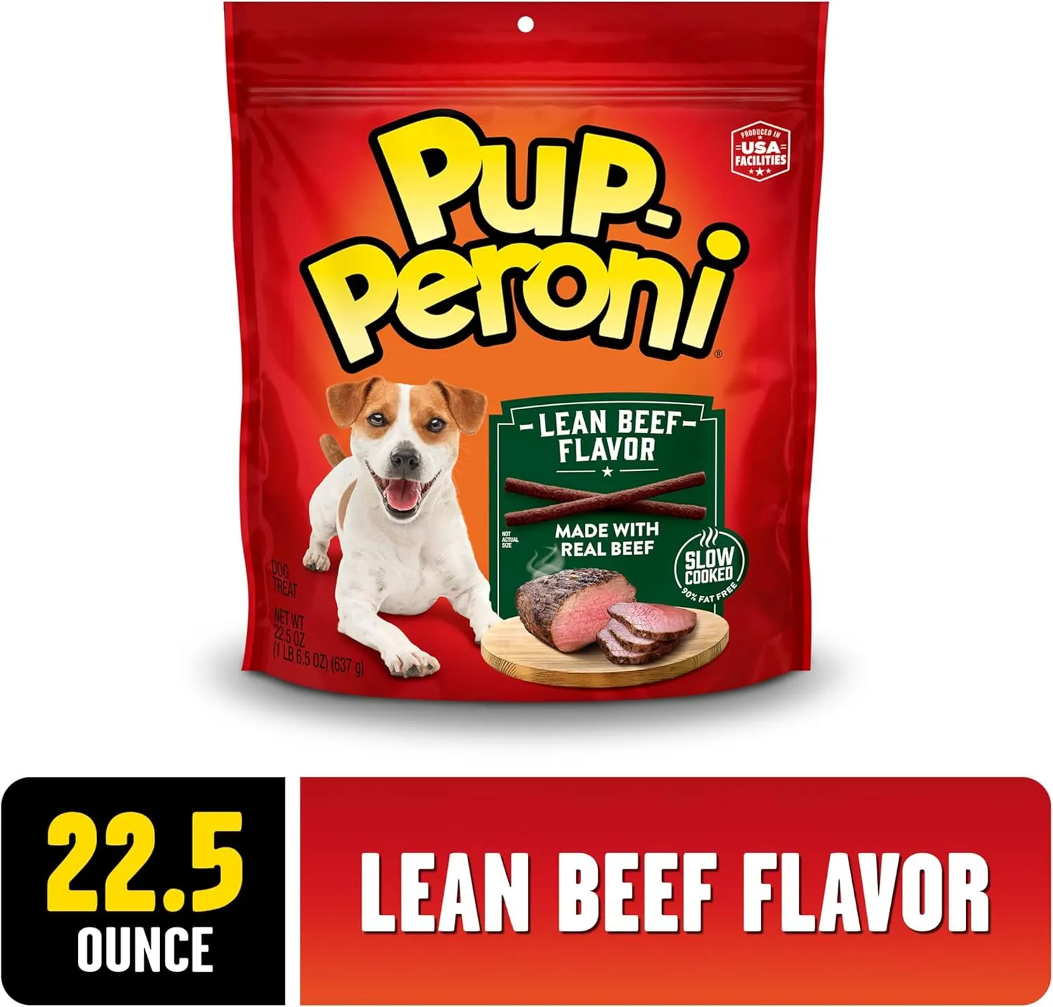 Pup-Peroni Dog Treats, Lean Beef Flavor, 22.5 Ounce, Made with Real Beef, 90% Fat Free
