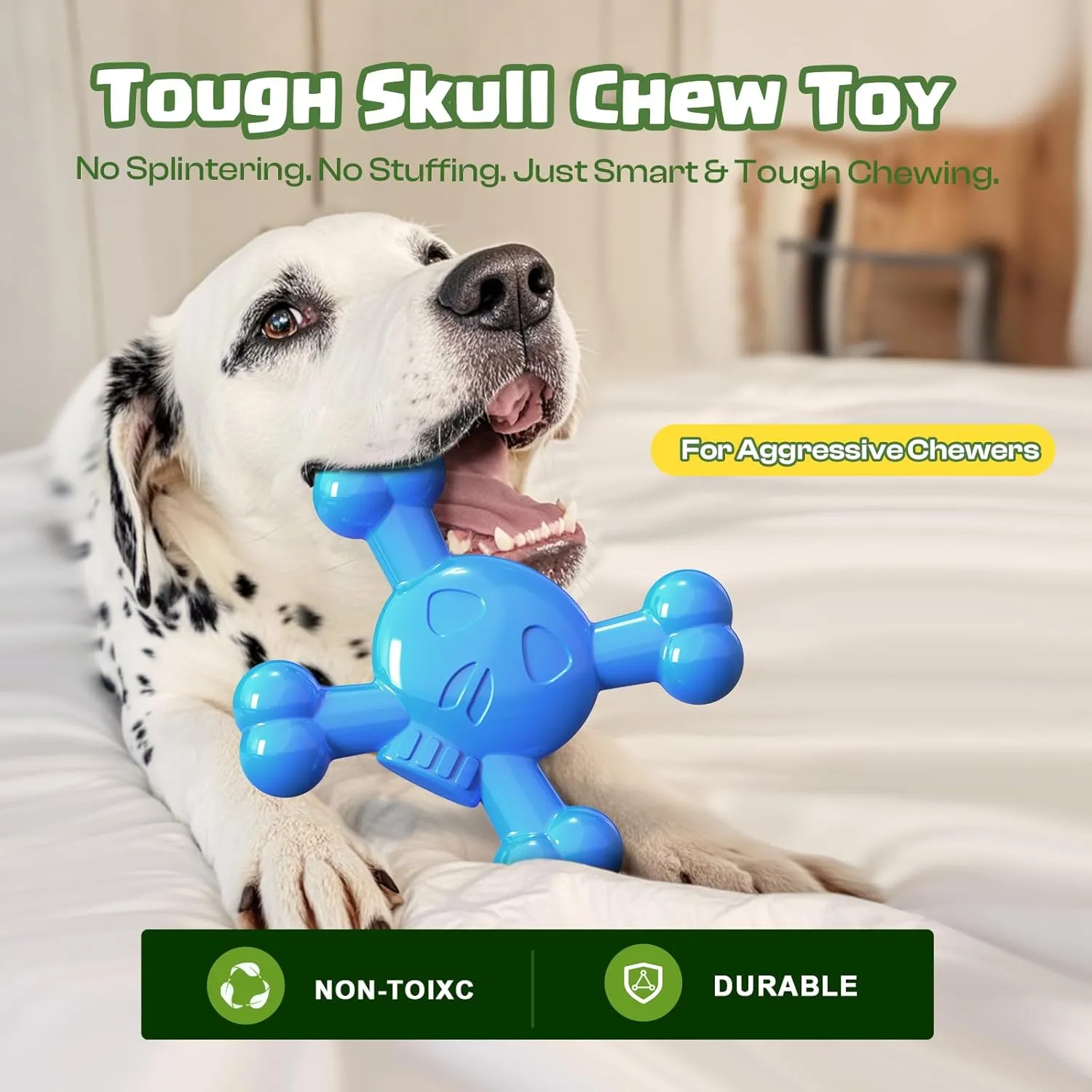 Puppy Teething Toys, Skull-Shaped Dog Toy for Small Dogs, Puppy Chew Toys with Bacon Flavor, Long Lasting, Dog Toys for Aggressive Chewers, Blue