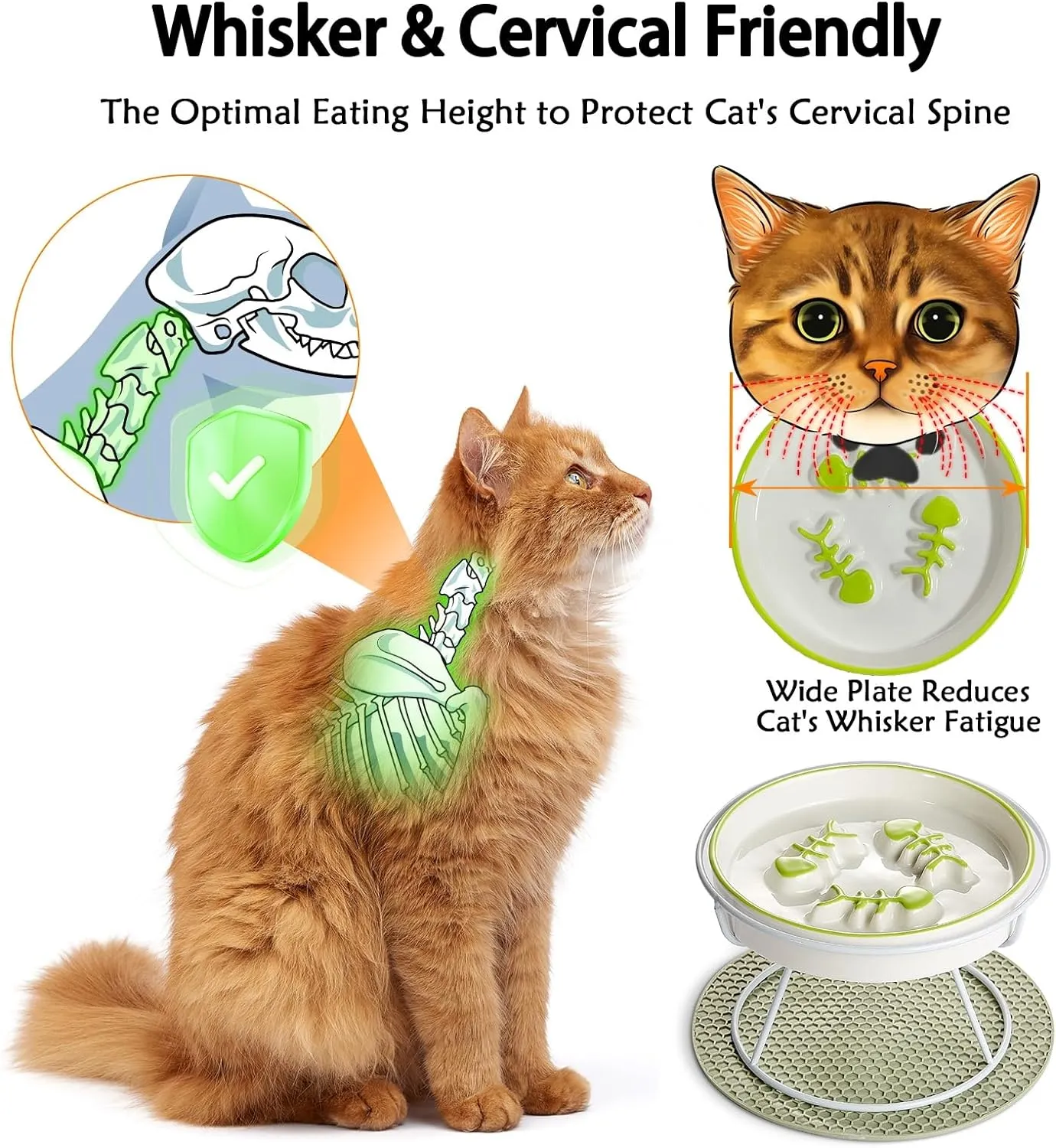 Raised Cat Dog Slow Feeder Bowl with Stand,Elevated Cat Food Bowl Shallow Design,Slow Down Eating Speed of Pets,No Whisker Fatigue Ceramic Puzzy Feeder, Against Bloat,Indigestion, Easy to Clean
