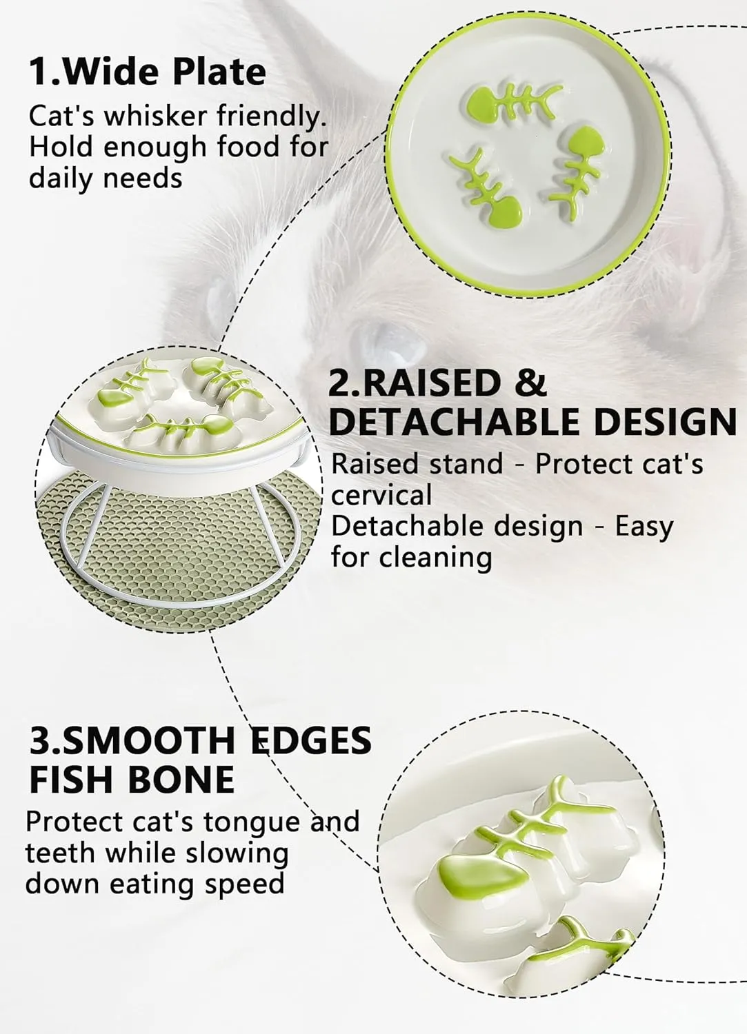Raised Cat Dog Slow Feeder Bowl with Stand,Elevated Cat Food Bowl Shallow Design,Slow Down Eating Speed of Pets,No Whisker Fatigue Ceramic Puzzy Feeder, Against Bloat,Indigestion, Easy to Clean