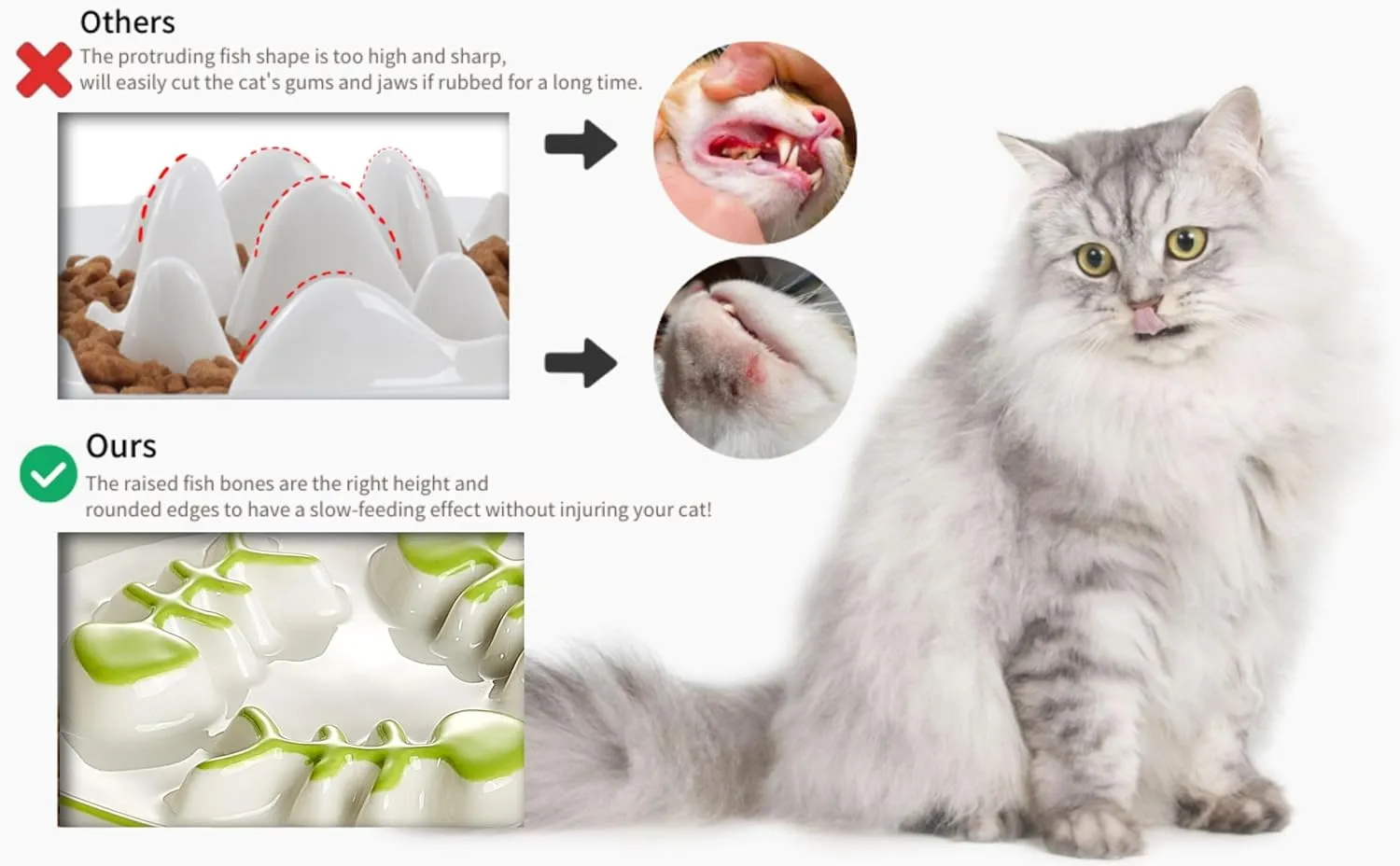 Raised Cat Dog Slow Feeder Bowl with Stand,Elevated Cat Food Bowl Shallow Design,Slow Down Eating Speed of Pets,No Whisker Fatigue Ceramic Puzzy Feeder, Against Bloat,Indigestion, Easy to Clean