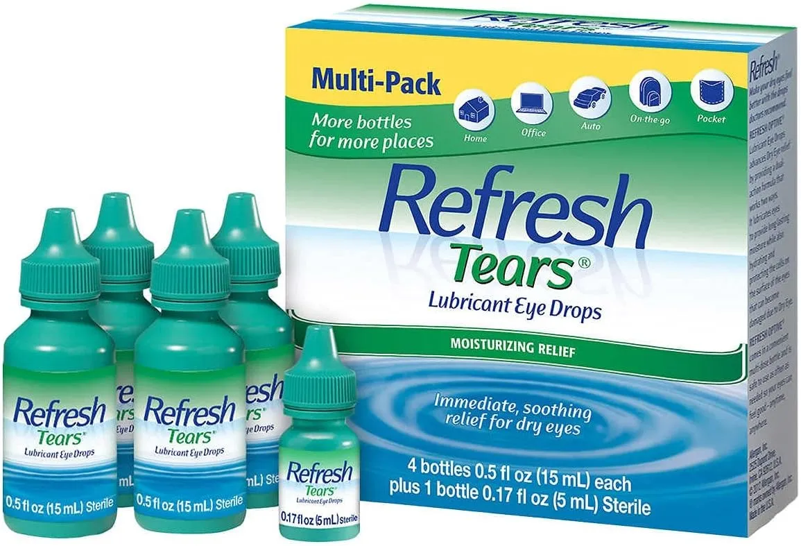 Refresh Tears Lubricant Eye Drops- Compatible with all contact lenses - 4 X 15ml   1 X 5ml bottle