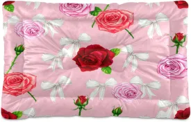 Roses with Bows Outdoor Dog Bed for Small Dogs Washable Waterproof Travel Pet Bed Mat Portable Cat Bed with Non-Slip Bottom for Indoor and Sleeping 18 x 24 Inch