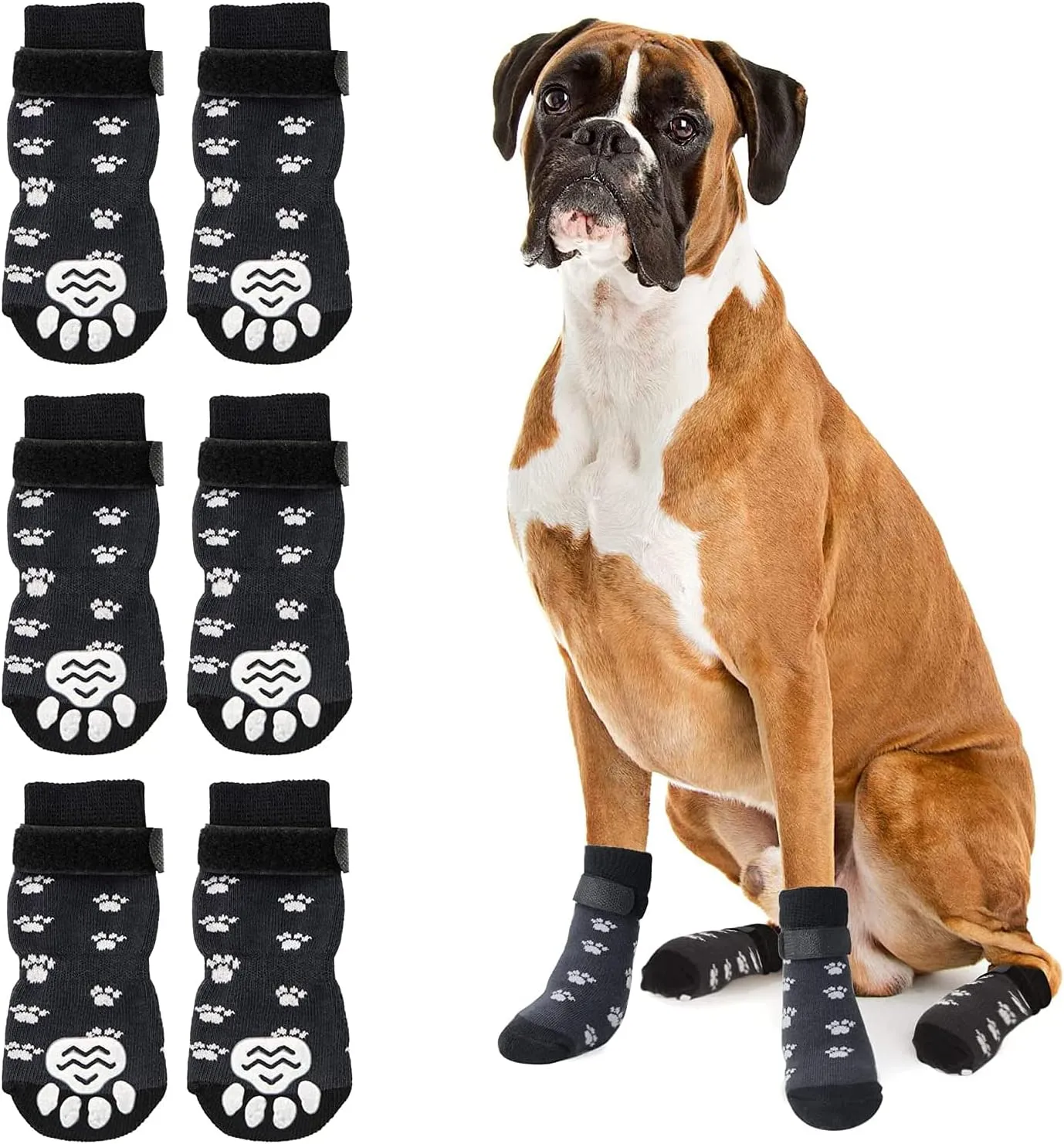 Rypet Anti Slip Dog Socks 3 Pairs - Dog Grip Socks with Straps Traction Control for Indoor on Hardwood Floor Wear, Pet Paw Protector for Small Medium Large Dogs L