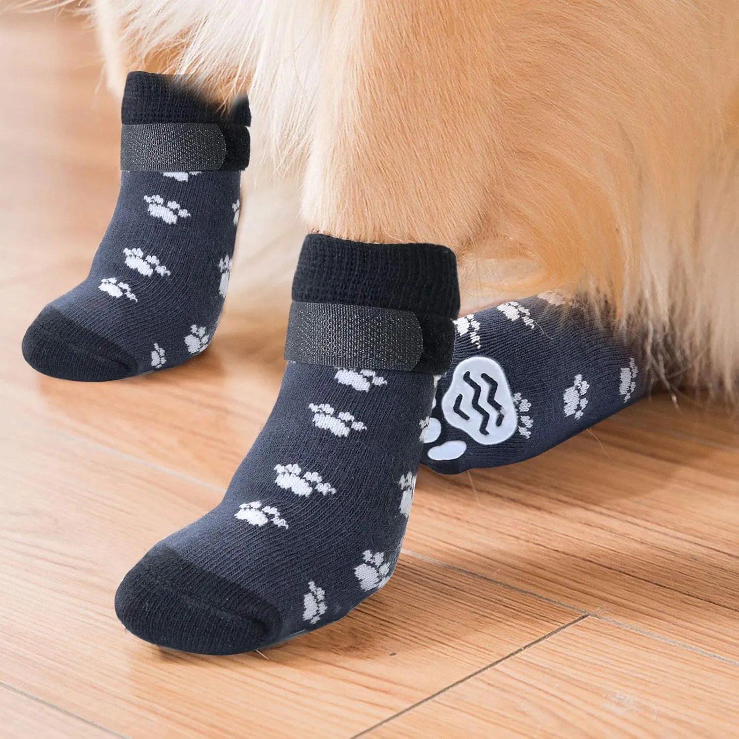 Rypet Anti Slip Dog Socks 3 Pairs - Dog Grip Socks with Straps Traction Control for Indoor on Hardwood Floor Wear, Pet Paw Protector for Small Medium Large Dogs L