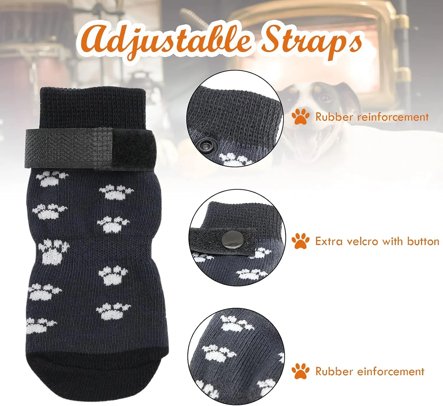 Rypet Anti Slip Dog Socks 3 Pairs - Dog Grip Socks with Straps Traction Control for Indoor on Hardwood Floor Wear, Pet Paw Protector for Small Medium Large Dogs L