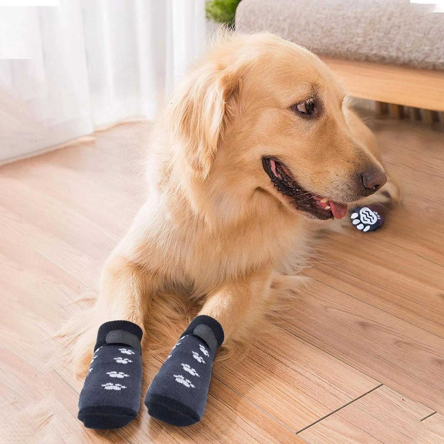 Rypet Anti Slip Dog Socks 3 Pairs - Dog Grip Socks with Straps Traction Control for Indoor on Hardwood Floor Wear, Pet Paw Protector for Small Medium Large Dogs L
