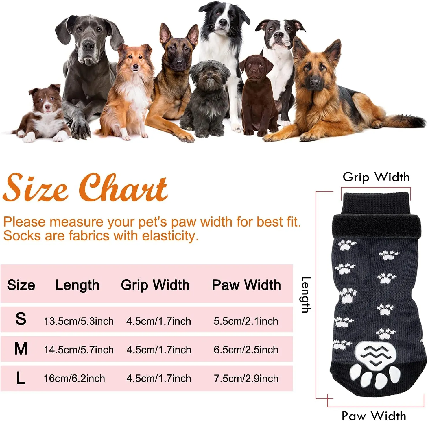 Rypet Anti Slip Dog Socks 3 Pairs - Dog Grip Socks with Straps Traction Control for Indoor on Hardwood Floor Wear, Pet Paw Protector for Small Medium Large Dogs L
