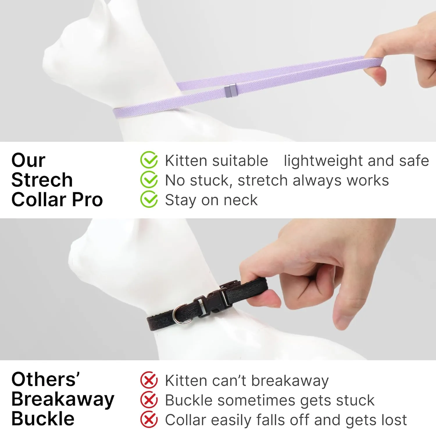 Safety Cat Collar Pro and Tag Set - U.S. IDA Gold Award, Elastic Release Cat Collar Charm Tag, Non Breakaway Cat Collar Adjustable with Charm for Kitten Small Large Cats (Glacier Silver, S)