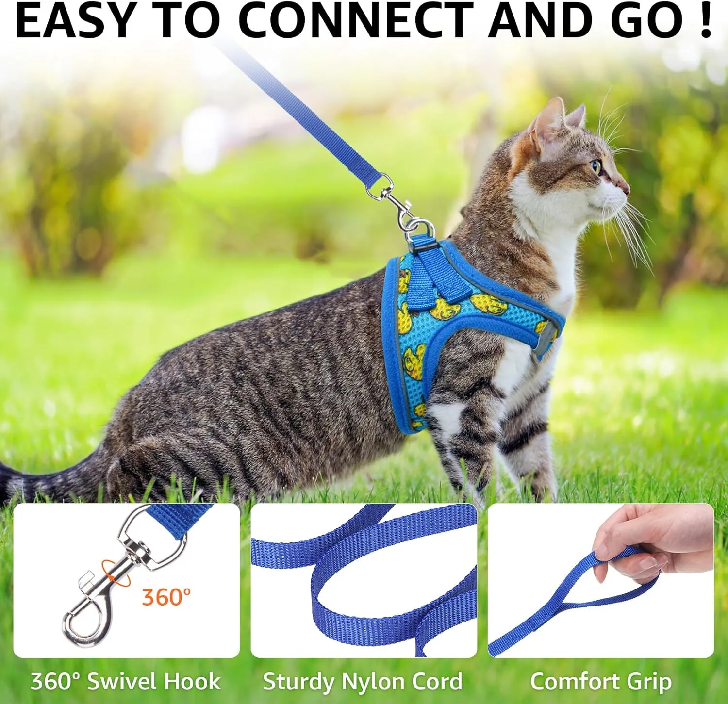 SCENEREAL Cat Harness & Leash Set Escape Proof - Adjustable Air Mesh Vest with Reflective Strips for Kittens, Puppies, Rabbits, Duck S