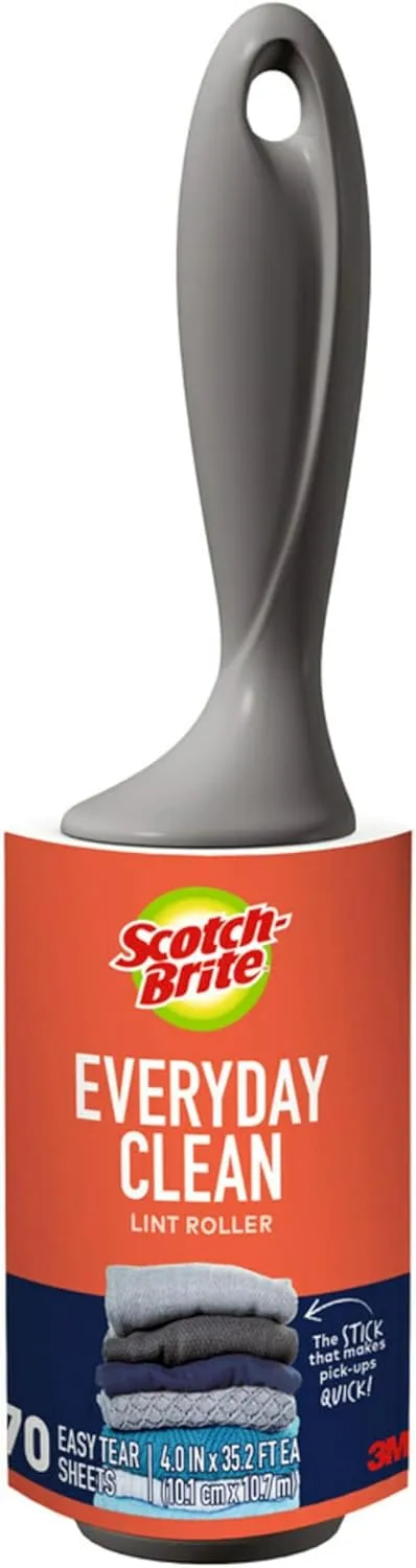 Scotch-Brite Everyday Clean Lint Roller, Lint Remover for Pet Hair, Dark Clothes, Furniture, and Dusty Surfaces, Picks Up Fur & Fluff in Your Home, Car, & Office, 1 Pack, 70 Adhesive Sheets Total