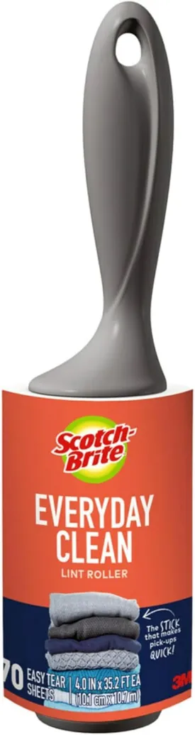 Scotch-Brite Everyday Clean Lint Roller, Lint Remover for Pet Hair, Dark Clothes, Furniture, and Dusty Surfaces, Picks Up Fur & Fluff in Your Home, Car, & Office, 1 Pack, 70 Adhesive Sheets Total
