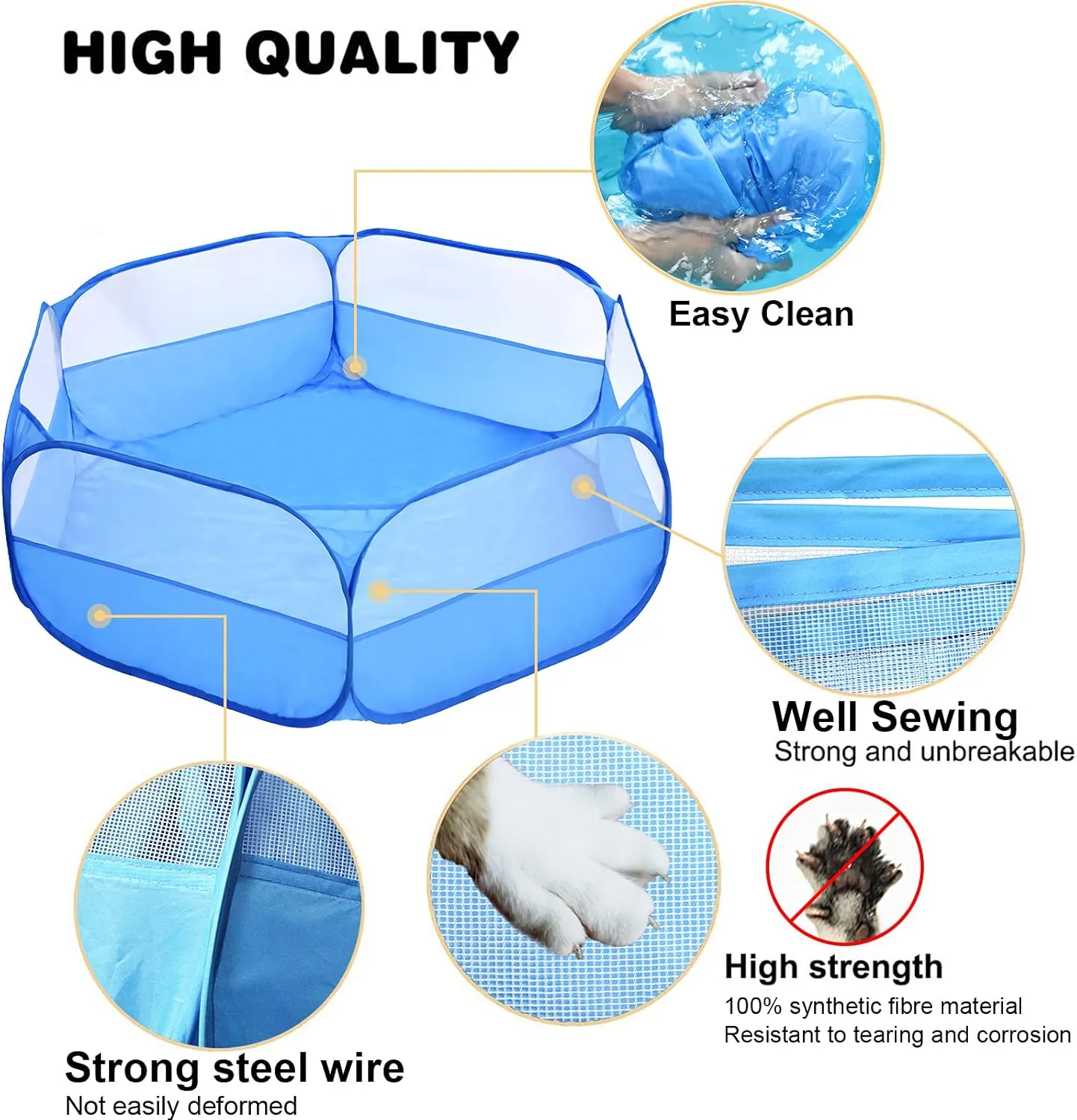 Small Animals Playpen, Breathable & Waterproof Pet Playpen Cage Tent Outdoor/Indoor Portable Fence Tent for Puppy/Kitten/Rabbits/Hamster/Chinchillas/Guinea Pig (Blue)