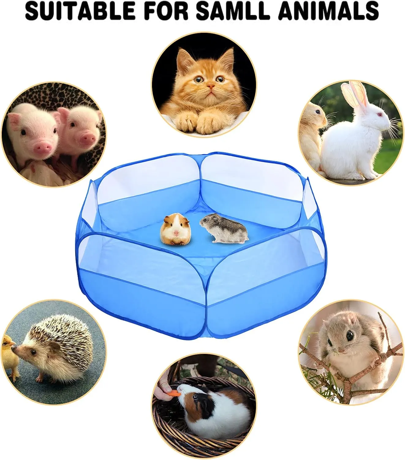 Small Animals Playpen, Breathable & Waterproof Pet Playpen Cage Tent Outdoor/Indoor Portable Fence Tent for Puppy/Kitten/Rabbits/Hamster/Chinchillas/Guinea Pig (Blue)