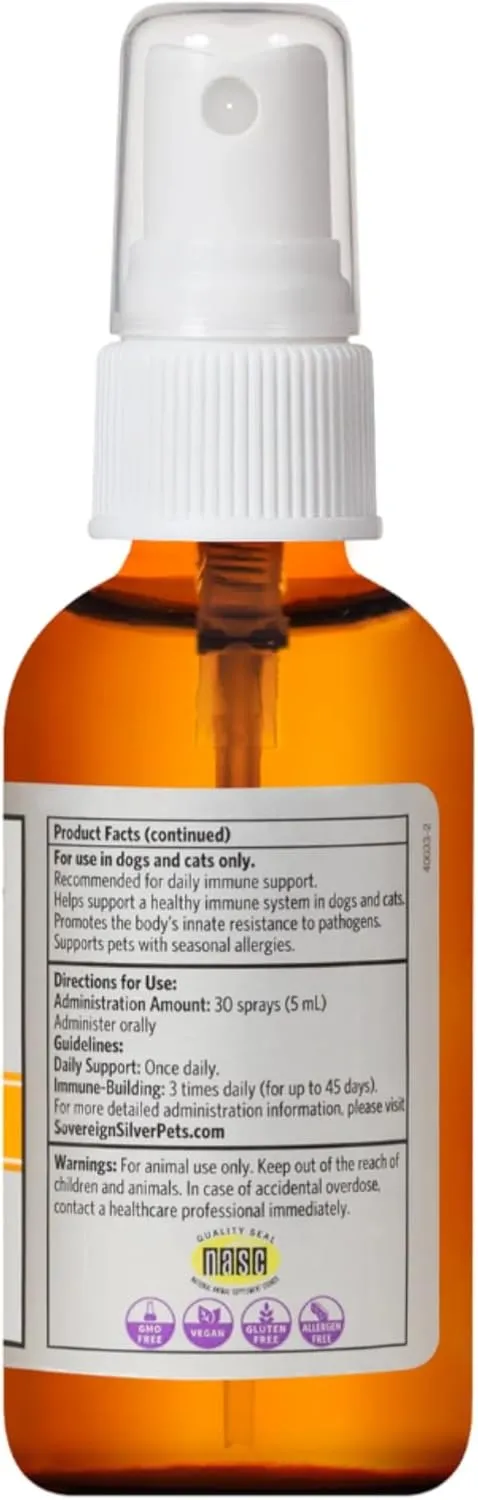 Sovereign Silver Bio-Active Silver Hydrosol for Pets Immune Support  Fine Mist, 2 oz.