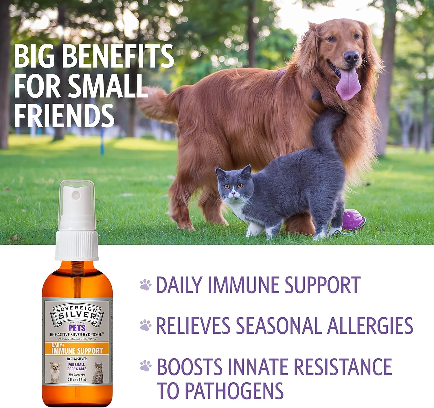Sovereign Silver Bio-Active Silver Hydrosol for Pets Immune Support  Fine Mist, 2 oz.