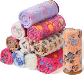 Tatuo 12 Pieces Puppy Blanket Warm Dog Cat Sleep Mat Pet Kitten Doggy Fleece Blankets with Cute Dog Paw Bone Star Elephant Patterns Printed Fluffy Blanket for Small Cat Puppy(16 x 24 Inch)