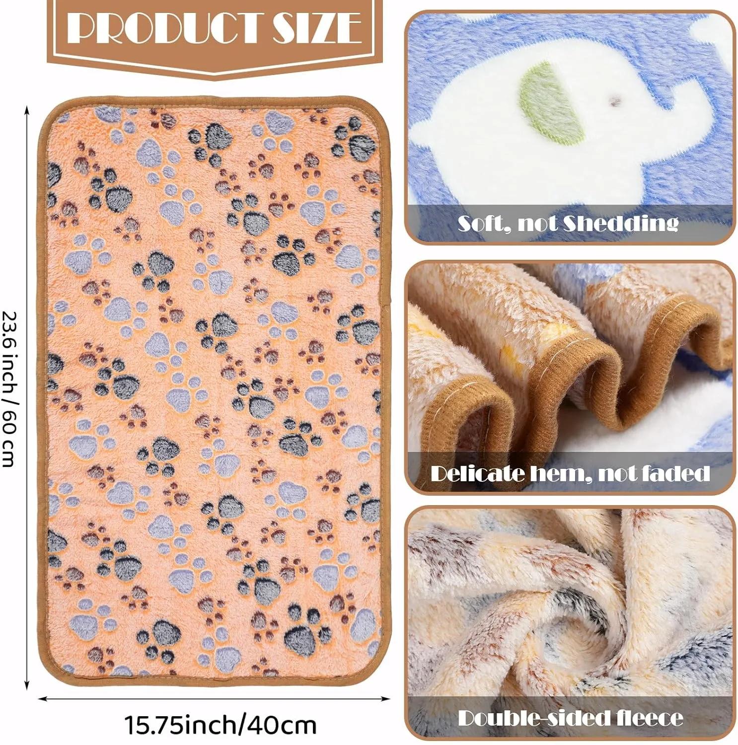 Tatuo 12 Pieces Puppy Blanket Warm Dog Cat Sleep Mat Pet Kitten Doggy Fleece Blankets with Cute Dog Paw Bone Star Elephant Patterns Printed Fluffy Blanket for Small Cat Puppy(16 x 24 Inch)
