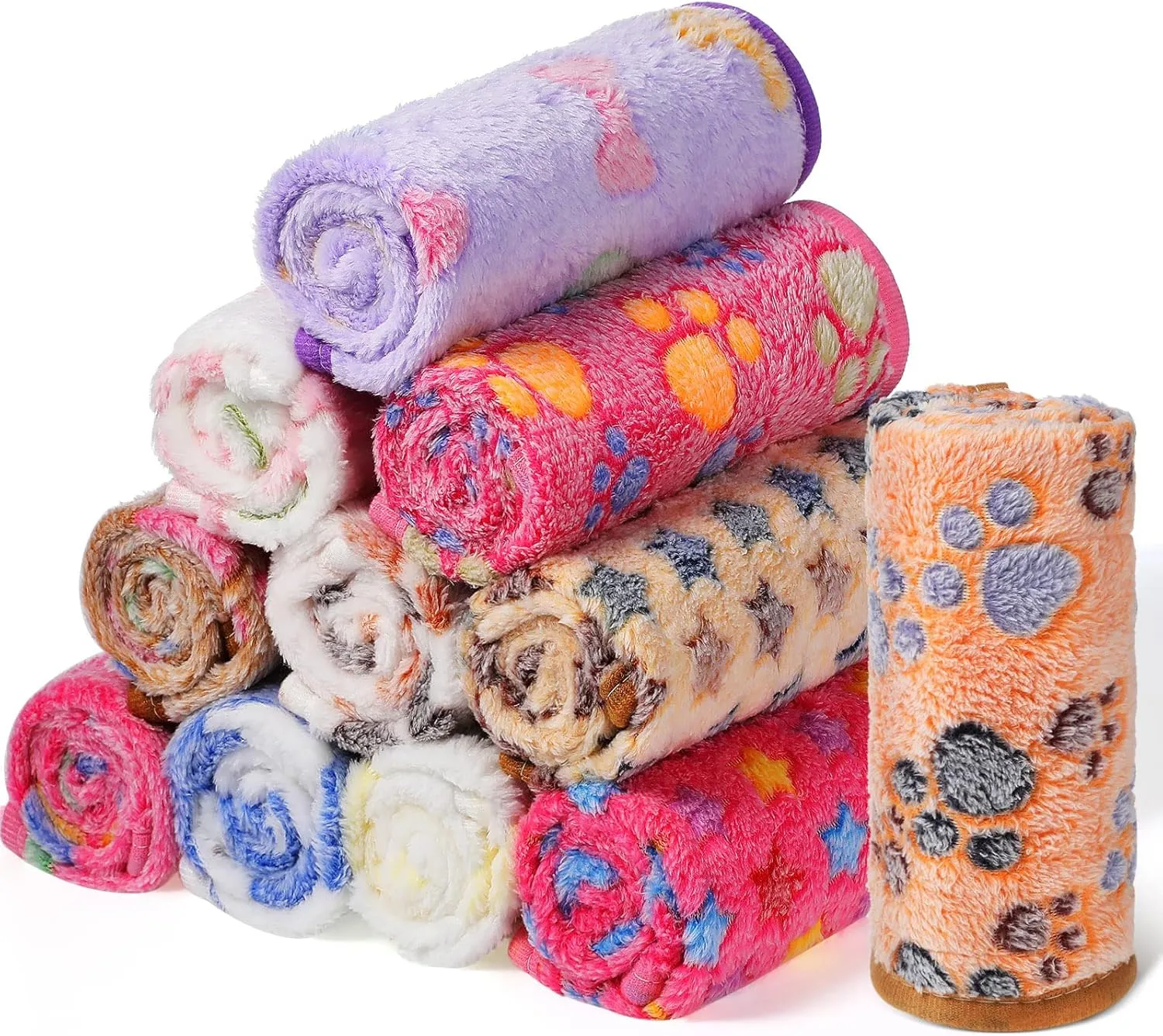 Tatuo 12 Pieces Puppy Blanket Warm Dog Cat Sleep Mat Pet Kitten Doggy Fleece Blankets with Cute Dog Paw Bone Star Elephant Patterns Printed Fluffy Blanket for Small Cat Puppy(16 x 24 Inch)