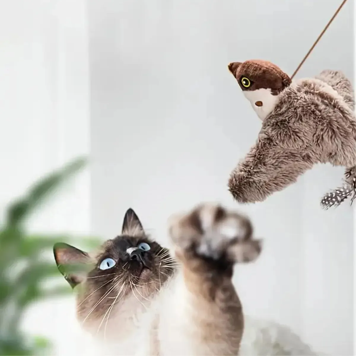 Toys Rechargeable Flapping Bird Sparrow, Lifelike Chirp Tweet, Touch Activated Kitten Toy Interactive Cat Exercise Toys for All Breeds Cat Kicker Catnip Toys (Red Faced Sparrow)