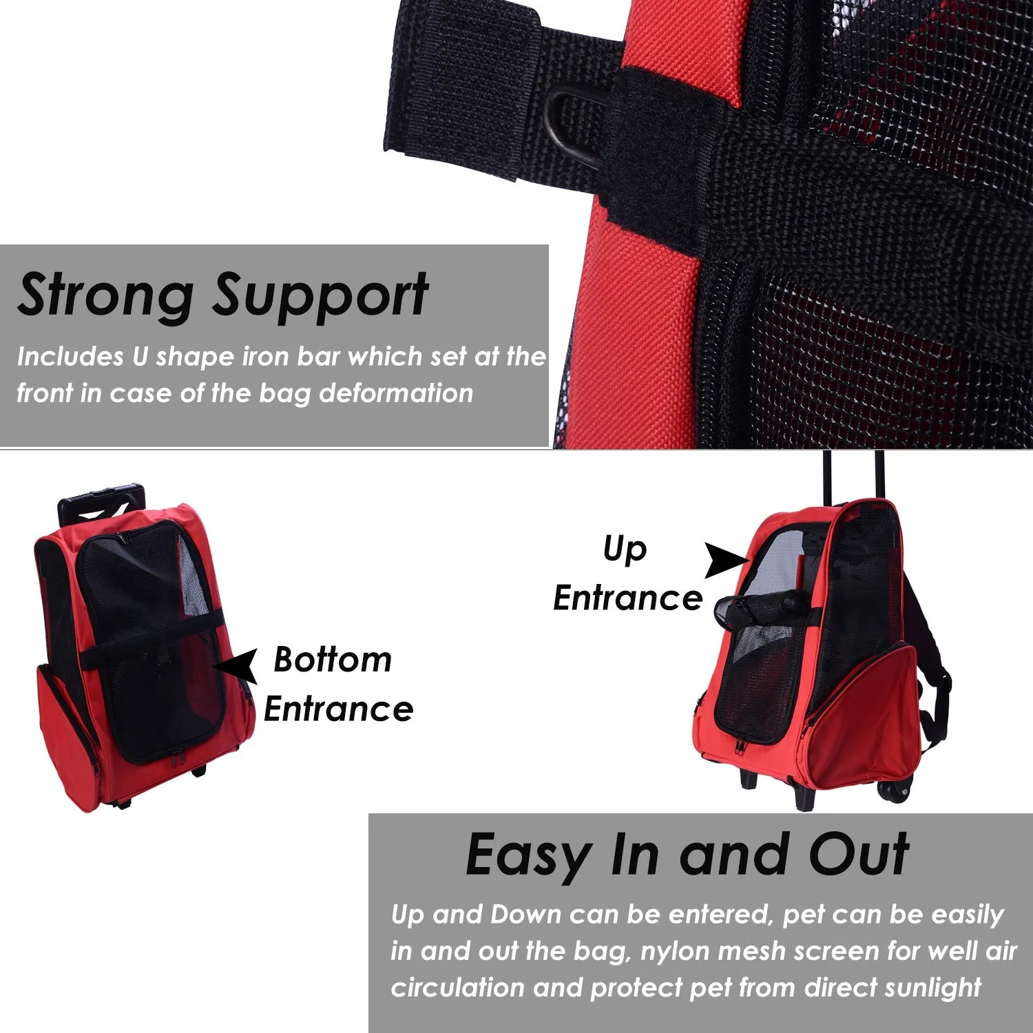 Travel Backpack w/ Trolley, Steel Wire Frame-Red