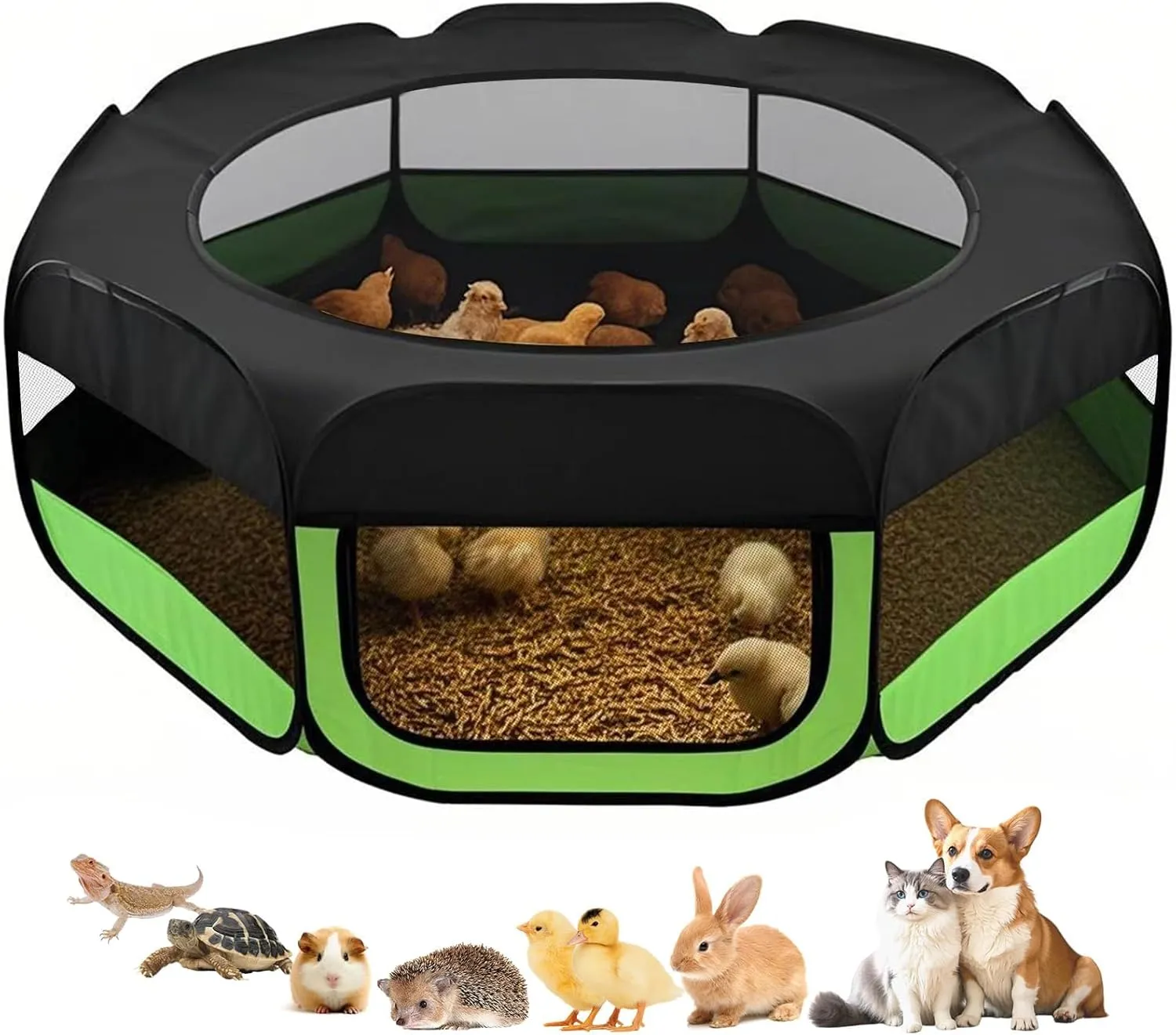 UWE Small Animal Playpen, Waterproof Breathable Kitten Playpen, Indoor Hamster playpen, Guinea Pig Playpen Tent with Zipper Cover for Chick/Bearded Dragon/Rabbit, Green