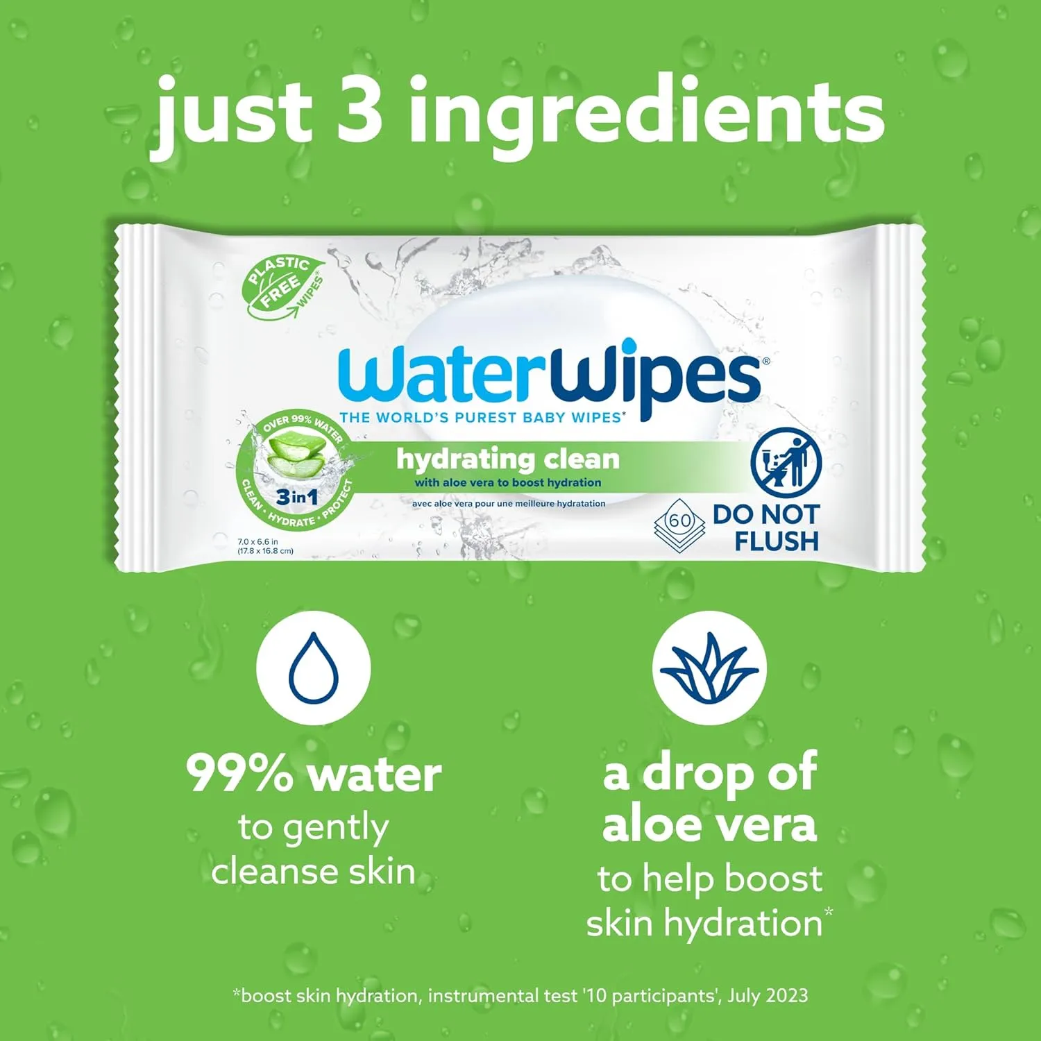 WaterWipes Hydrating Clean Baby Wipes, 99% Water-Based Formula with Aloe Vera to Hydrate & Clean Skin, Unscented & Hypoallergenic, 360 Count (6 Packs)